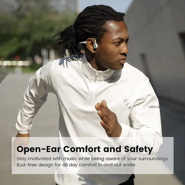 Alt view image 3 of 6 - Run Plus Bone Conduction Headphones, IP68 Waterproof, 32GB MP3 | 8H Playtime Open-Ear Bluetooth 5.2, Deep Bass, Secure Fit for Running Swimming & Gym, Black