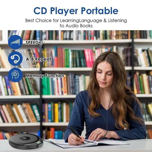 Alt view image 2 of 6 - Portable CD Player with Earphones CD Player for Car | CD Dsicman with Anti-Skip Shockproof with LCD Display Support PROG Memory Repeat Function