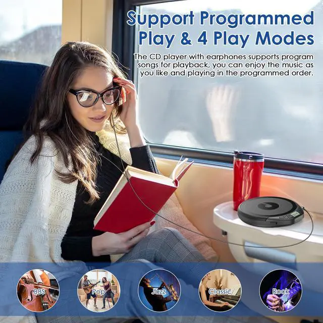 Alt view image 4 of 6 - Portable CD Player with Earphones CD Player for Car | CD Dsicman with Anti-Skip Shockproof with LCD Display Support PROG Memory Repeat Function