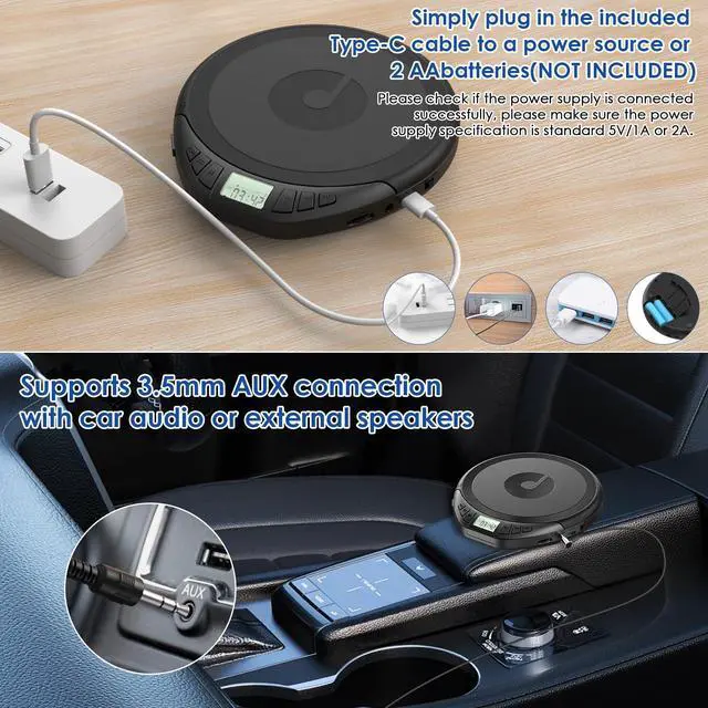Alt view image 5 of 6 - Portable CD Player with Earphones CD Player for Car | CD Dsicman with Anti-Skip Shockproof with LCD Display Support PROG Memory Repeat Function