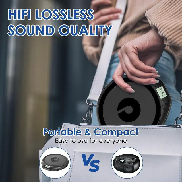 Alt view image 6 of 6 - Portable CD Player with Earphones CD Player for Car | CD Dsicman with Anti-Skip Shockproof with LCD Display Support PROG Memory Repeat Function