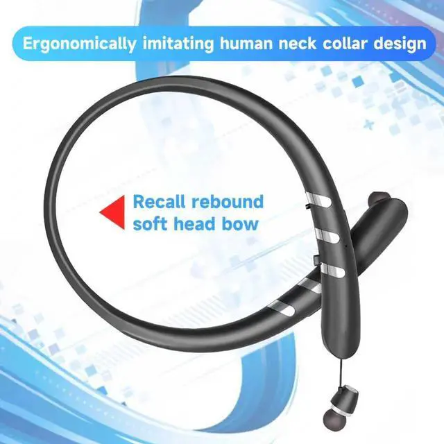 Alt view image 4 of 6 - Bluetooth 5.3 Neckband Bluetooth Headphone, Sweat Resistant Noise Cancelling Stereo Headphones, and Retractable Ear Tips for Music, Conference, Videos (Bright Black)