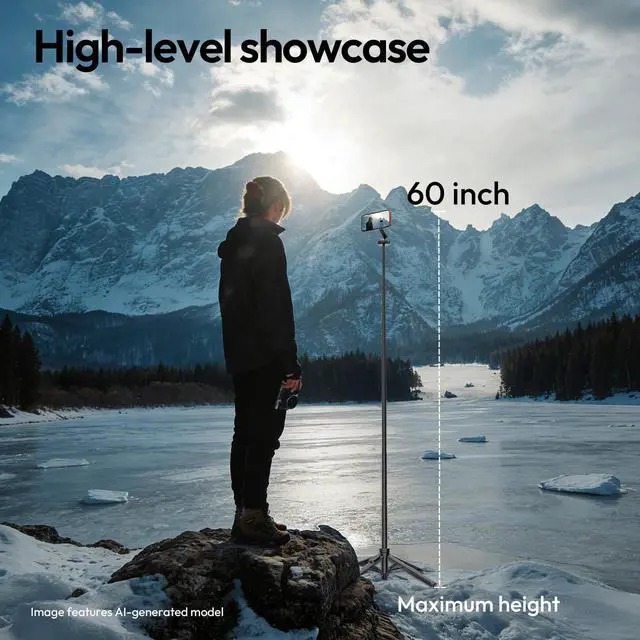 Alt view image 6 of 6 - MT85 60" Magnetic Phone Tripod for iPhone 17, Auto Open Selfie Stick | N52 Magnetic, Aluminum, Enhanced 4-Leg, Extendable Phone Stand for Magsafe w Remote for Travel Vlog Content Creator Essential