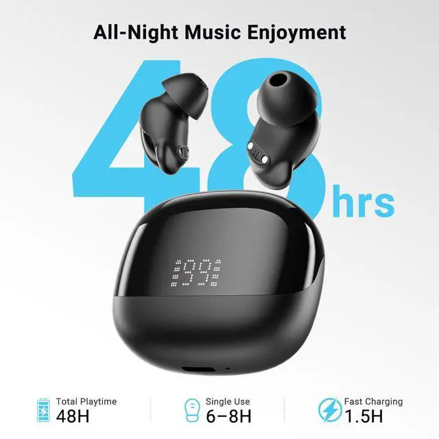 Alt view image 5 of 6 - T33 Sleep Earbuds, Bluetooth 6.0 Noise Cancelling Sleep Headphones for Side Sleepers, ANC Up to 98%, Sleep Mode, 48H Playtime, Small Earbuds Comfort Fit for Sleeping, Travel, Work, White