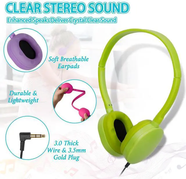 Alt view image 3 of 6 - Headphones Bulk 24 Pack for Classroom School,Wholesale Earphones | Class Set for Students Teens and Adult Multi Color 3.5mm Jack (12 Colors)