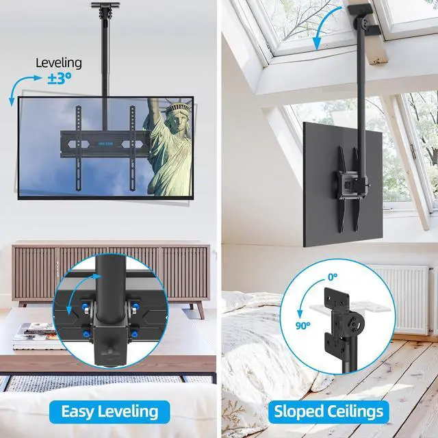 Alt view image 3 of 6 - Ceiling TV Mount for 26-65 inch TVs, 360° Swivel Full Motion Ceiling Mount TV Bracket, Height Adjustable, Tilt TVs Ceilings Mounts, Supports up to 110 Lbs, Max VESA 400x400mm