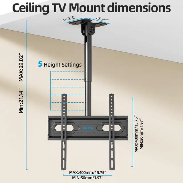 Alt view image 5 of 6 - Ceiling TV Mount for 26-65 inch TVs, 360° Swivel Full Motion Ceiling Mount TV Bracket, Height Adjustable, Tilt TVs Ceilings Mounts, Supports up to 110 Lbs, Max VESA 400x400mm