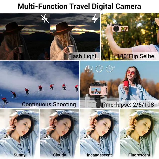 Alt view image 3 of 6 - 4K Digital Camera for Photography, 75MP WiFi Vlogging Camera for YouTube, 3" 180° Flip Screen Point and Shoot Camera with 64GB SD Card, Anti-Shak & 2 Batteries, Compact Travel Camera for Beginners