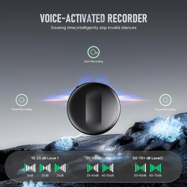 Alt view image 6 of 6 - 64GB Digital Magnetic Voice Recorder with DSP 5.0 AI-Intelligent Noise Cancellation, 4800Hrs Voice Activated Recorder, Smart Tap Recording Device Portable for Lectures Meetings Interviews Classes
