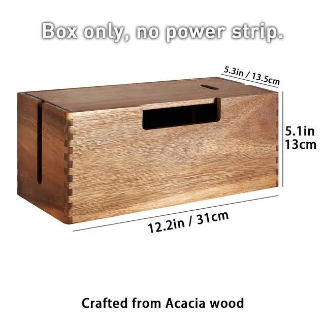 Alt view image 2 of 6 - Acacia Wood Cable Management Box, Wooden Cord Hider & Organizer for Power Strip, Electrical Hiding, TV Wires, Desk & Floor Cables - Office Under Desk Cable Storage Box for Wire