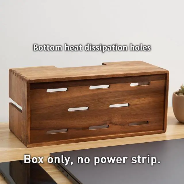 Alt view image 4 of 6 - Acacia Wood Cable Management Box, Wooden Cord Hider & Organizer for Power Strip, Electrical Hiding, TV Wires, Desk & Floor Cables - Office Under Desk Cable Storage Box for Wire