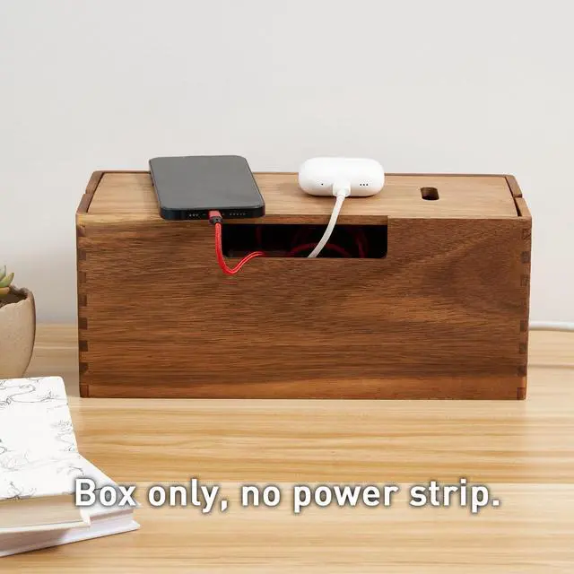 Alt view image 5 of 6 - Acacia Wood Cable Management Box, Wooden Cord Hider & Organizer for Power Strip, Electrical Hiding, TV Wires, Desk & Floor Cables - Office Under Desk Cable Storage Box for Wire
