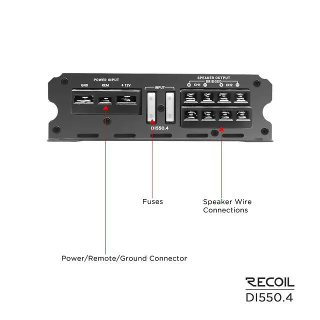 Alt view image 5 of 6 - DI550.4 Full-Range Class-D 4-Channel Car Audio Amplifier 1040W | RMS 130W x4 @2, 2-4 Ohm Stable, MOSFET, LPF, HPF, Bass EQ 4-Channel Amp