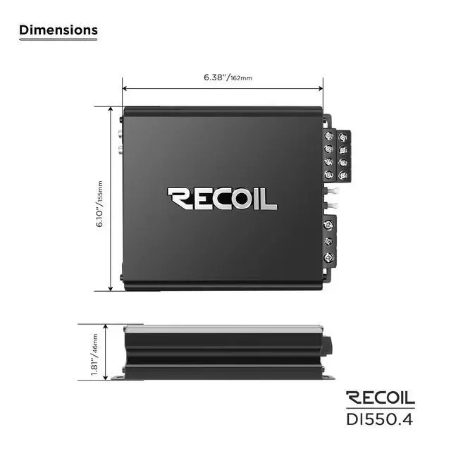 Alt view image 6 of 6 - DI550.4 Full-Range Class-D 4-Channel Car Audio Amplifier 1040W | RMS 130W x4 @2, 2-4 Ohm Stable, MOSFET, LPF, HPF, Bass EQ 4-Channel Amp