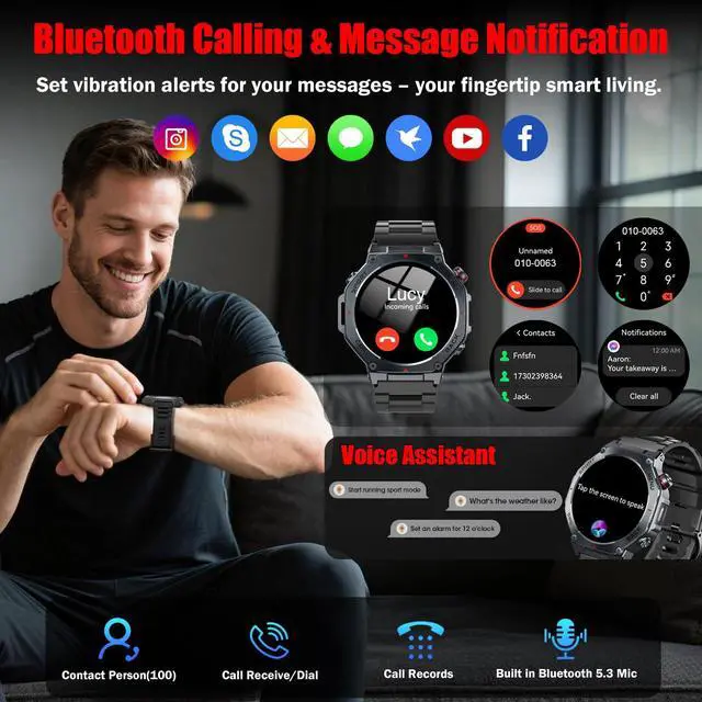 Alt view image 4 of 6 - Military Smart Watch for Men Built-in GPS with LED Flashlight | 1.43" AMOLED Display, 5ATM Waterproof, Compass, Fitness Tracker, Heart Rate/Sleep/Blood Oxygen, Watches for Android/iPhone