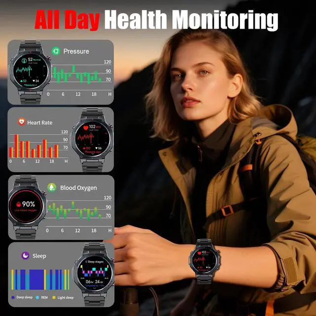 Alt view image 5 of 6 - Military Smart Watch for Men Built-in GPS with LED Flashlight | 1.43" AMOLED Display, 5ATM Waterproof, Compass, Fitness Tracker, Heart Rate/Sleep/Blood Oxygen, Watches for Android/iPhone