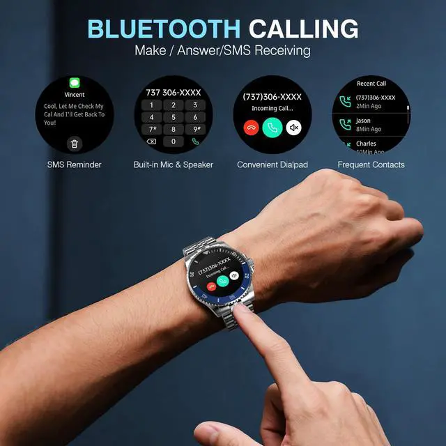 Alt view image 5 of 6 - GPT Smart Watch for Men, Answer/Make Call, Fitness Tracker, IP67, 44mm | 1.19" AMOLED Display, 24/7 Heart Rate/Blood Oxygen/Blood Pressure/Sleep Monitor, 107 Sports Modes, Compatible Android iPhone