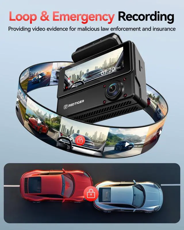 Alt view image 5 of 6 - VP20 530° View 3 Channel Dash Cam, 2.5K+2.5K+1080P, Touch Screen | 1440P HD Car Camera, 4 IR Night Vision, Built-in GPS, WiFi APP Control, Loop & Lock Video Surveillance, 24H Parking Mode
