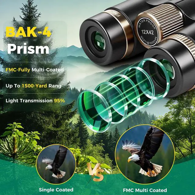 Alt view image 4 of 6 - 12x42 Binoculars for Adults High Powered Waterproof with Large View | Professional HD Binoculars BAK4 Prism FMC Lens Bird Watching Binoculars for Cruise Ship Hunting Camping Travel Sport Safari