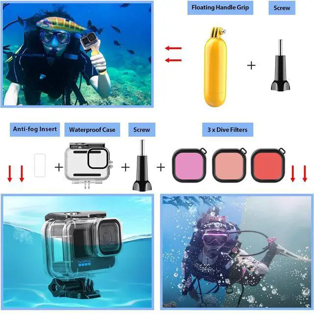 Alt view image 3 of 6 - Action Camera Accessories Kit for GoPro Hero 13 12 11 10 9 Black | Waterproof Housing+Silicone Case+ Adjustable Arm+Head Chest Wrist Strap+Bike Mount+Suction Cup+Floating Grip Bundle Set 63in1