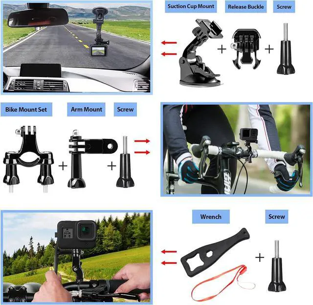 Alt view image 4 of 6 - Action Camera Accessories Kit for GoPro Hero 13 12 11 10 9 Black | Waterproof Housing+Silicone Case+ Adjustable Arm+Head Chest Wrist Strap+Bike Mount+Suction Cup+Floating Grip Bundle Set 63in1