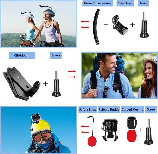 Alt view image 5 of 6 - Action Camera Accessories Kit for GoPro Hero 13 12 11 10 9 Black | Waterproof Housing+Silicone Case+ Adjustable Arm+Head Chest Wrist Strap+Bike Mount+Suction Cup+Floating Grip Bundle Set 63in1