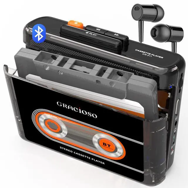 Main image of Bluetooth Cassette Tape Player with 1100mAh Rechargeable Battery | Connect Bluetooth Headphone-Up to 10H Playtime-With Earphone-Back Clip for Secured Carry - Cassette Player for Home,Park