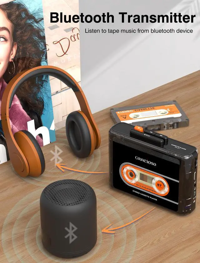 Alt view image 2 of 6 - Bluetooth Cassette Tape Player with 1100mAh Rechargeable Battery | Connect Bluetooth Headphone-Up to 10H Playtime-With Earphone-Back Clip for Secured Carry - Cassette Player for Home,Park