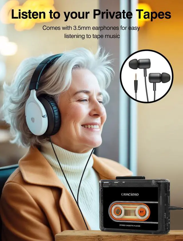 Alt view image 3 of 6 - Bluetooth Cassette Tape Player with 1100mAh Rechargeable Battery | Connect Bluetooth Headphone-Up to 10H Playtime-With Earphone-Back Clip for Secured Carry - Cassette Player for Home,Park
