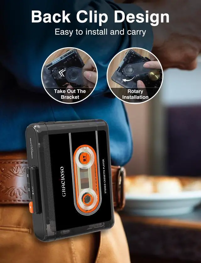 Alt view image 5 of 6 - Bluetooth Cassette Tape Player with 1100mAh Rechargeable Battery | Connect Bluetooth Headphone-Up to 10H Playtime-With Earphone-Back Clip for Secured Carry - Cassette Player for Home,Park
