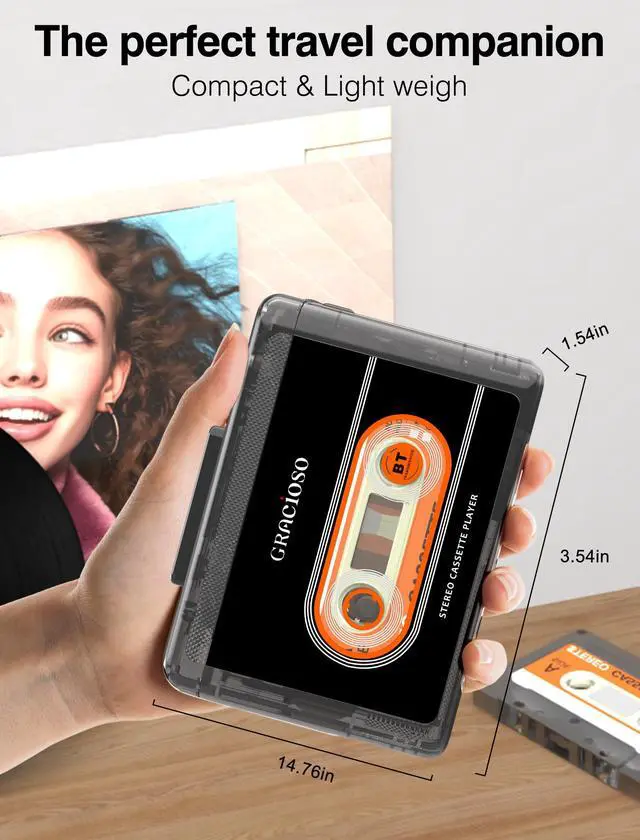 Alt view image 6 of 6 - Bluetooth Cassette Tape Player with 1100mAh Rechargeable Battery | Connect Bluetooth Headphone-Up to 10H Playtime-With Earphone-Back Clip for Secured Carry - Cassette Player for Home,Park