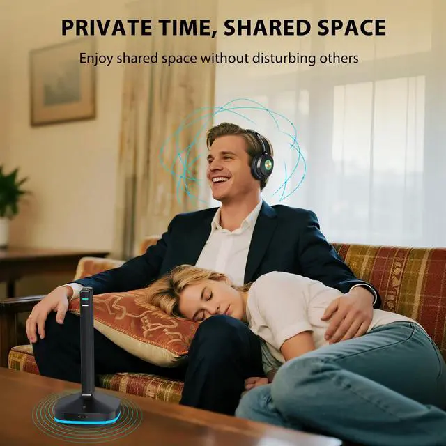Alt view image 5 of 6 - Wireless Headphones for TV, TV Headphones Wireless for Senior with Digital Optical RCA AUX 3.5 MM Transmitter Charging Dock, Over Ear Headphones with Low Latency & HiFi Sound, Gifts for Parent/Elderly