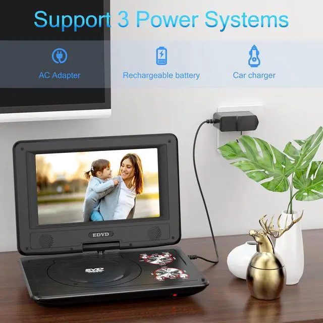 Alt view image 5 of 6 - 11.5"" Portable DVD Player with 9.5"" Swivel Screen, 5-Hours Rechargeable Battery,Car DVD Player,Support CD/DVD/SD Card/USB,Regions Free,Dual Speakers,Black