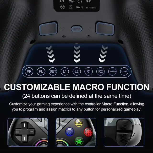 Alt view image 5 of 6 - LED Wireless Controller for PS5, Compatible with PS5 Pro/Slim/PC, Dual Vibration, Macro/Turbo Function, 3.5mm Audio Jack,1000mAh Battery, 6-Axis Motion Control Gamepad with Speaker