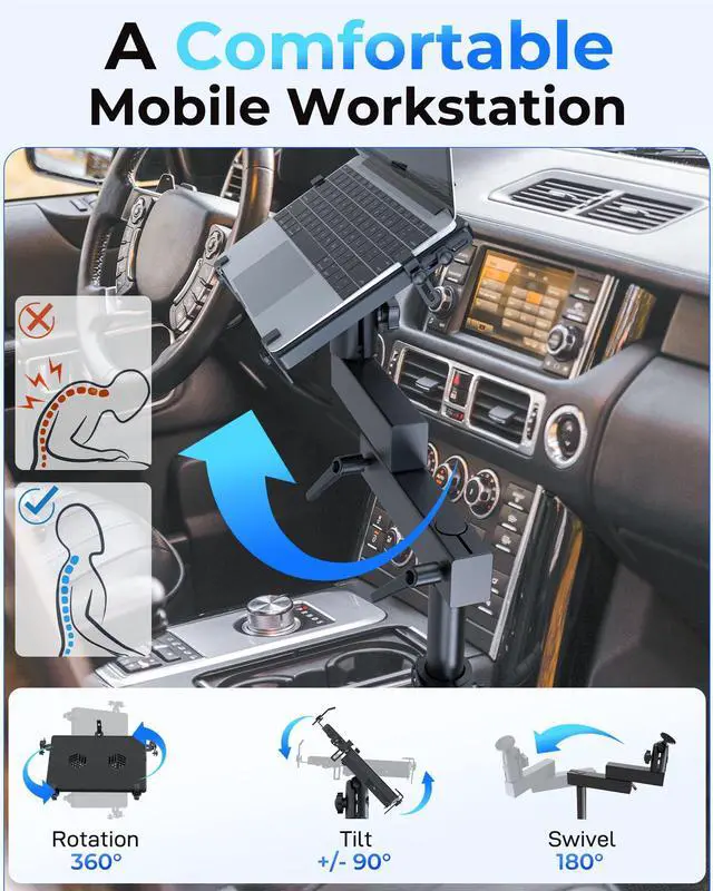 Alt view image 6 of 6 - Car Laptop Mount with 2 Cooling Fans, No-Drill Adjustable Vehicle Computer Mount for Trucks, Vans, Heavy Duty Aluminum Laptop Holder for Work on The Go