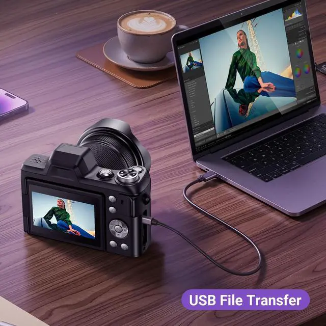 Alt view image 4 of 6 - 4K Digital Camera for Photography, 56MP Autofocus Vlogging Camera for YouTube Travel, 3" 180°Flip Screen & Lens Hood 16X Zoom, 32GB SD Card for Teens & Beginners