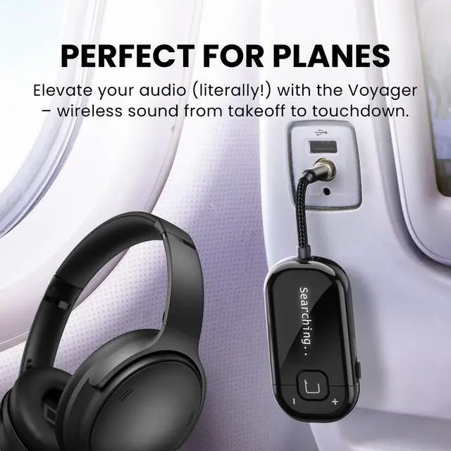 Alt view image 5 of 6 - Voyager Airplane Bluetooth Adapter with OLED Display | Easy Pairing for AirPods, Bose & Bluetooth Headphones, aptX Adaptive & Auracast Audio Transmitter for Flights & Travel
