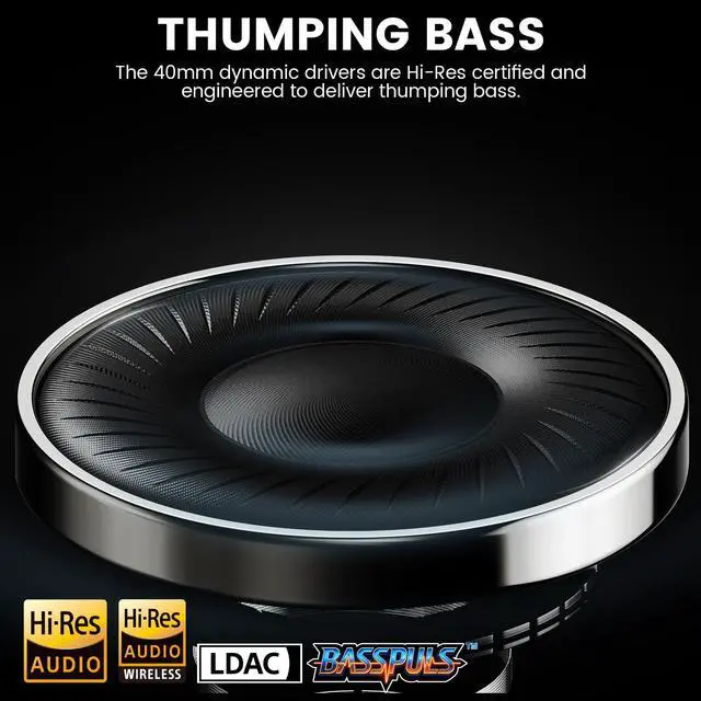 Alt view image 2 of 6 - Y8+ Noise Cancelling Headphones Bluetooth 6.0 Over-Ear Wireless, Black | Hybrid ANC, 100 hrs Playtime, Comfortable, LDAC Hi-Res Audio, Deep Bass, Custom EQ via APP for Airplane & Travel