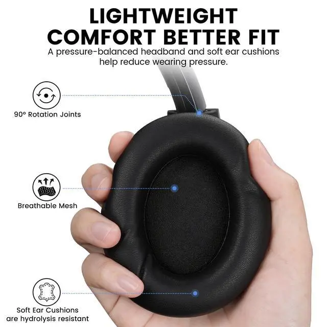 Alt view image 3 of 6 - Y8+ Noise Cancelling Headphones Bluetooth 6.0 Over-Ear Wireless, Black | Hybrid ANC, 100 hrs Playtime, Comfortable, LDAC Hi-Res Audio, Deep Bass, Custom EQ via APP for Airplane & Travel