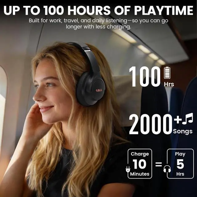 Alt view image 5 of 6 - Y8+ Noise Cancelling Headphones Bluetooth 6.0 Over-Ear Wireless, Black | Hybrid ANC, 100 hrs Playtime, Comfortable, LDAC Hi-Res Audio, Deep Bass, Custom EQ via APP for Airplane & Travel