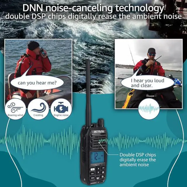 Alt view image 2 of 6 - RM21 5W VHF Radio Marine IP67 Floating, Noise Cut for Yacht(1 Pack) | 1-Press AI Noise Reduction, 1800mAh Battery, Submersible, Global Channels, NOAA Weather Alert, Coastal Fishing, Travel Sport