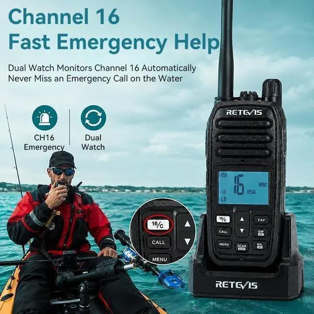 Alt view image 5 of 6 - RM21 5W VHF Radio Marine IP67 Floating, Noise Cut for Yacht(1 Pack) | 1-Press AI Noise Reduction, 1800mAh Battery, Submersible, Global Channels, NOAA Weather Alert, Coastal Fishing, Travel Sport