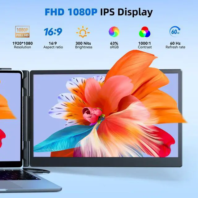 Alt view image 4 of 6 - Laptop Screen Extender 1.8lbs 14.1" - Ultra-Light & Ultra-Slim 1080P FHD IPS Dual Portable Monitor for 13"-17.3" Laptops Plug & Play Travel Extra Screen Compatible with Wins/Mac/Android/Chrome