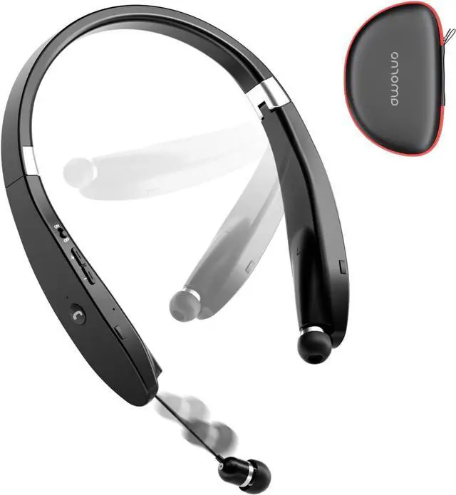 Main image of Foldable Bluetooth Headphones Wireless Neckband Headset with Retractable Earbuds, Sports Sweatproof Noise Cancelling Stereo Earphones with Mic
