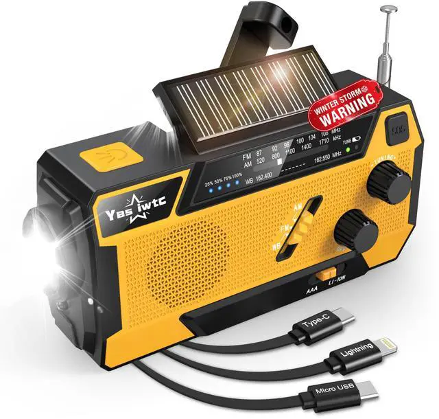 Main image of Hand Crank Emergency Radio 7400mWh (2000mAh) Solar Hand Crank Radio Built in 3 Charging Cables AM/FM/NOAA Weather Radio Battery Operated Hand Crank Charger for Emergency Supplies Survival Gear