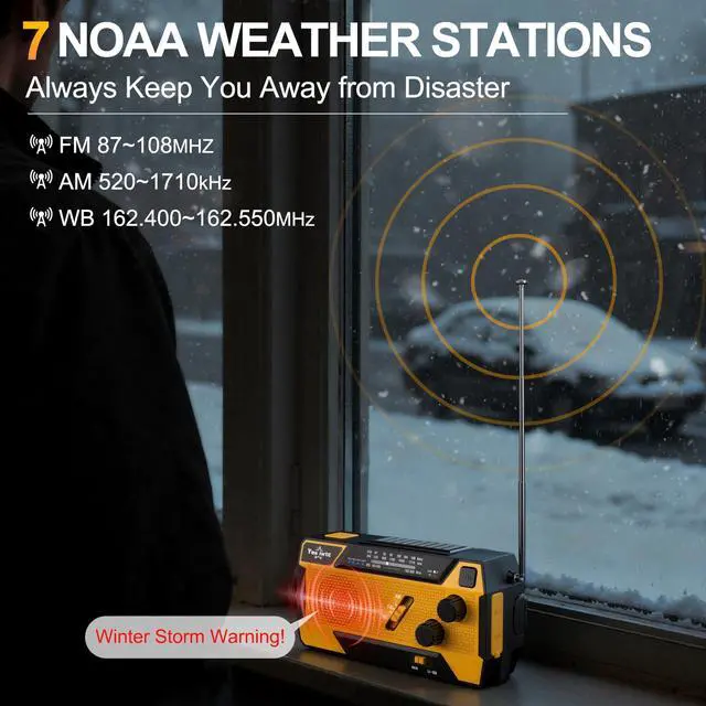 Alt view image 3 of 6 - Hand Crank Emergency Radio 7400mWh (2000mAh) Solar Hand Crank Radio Built in 3 Charging Cables AM/FM/NOAA Weather Radio Battery Operated Hand Crank Charger for Emergency Supplies Survival Gear
