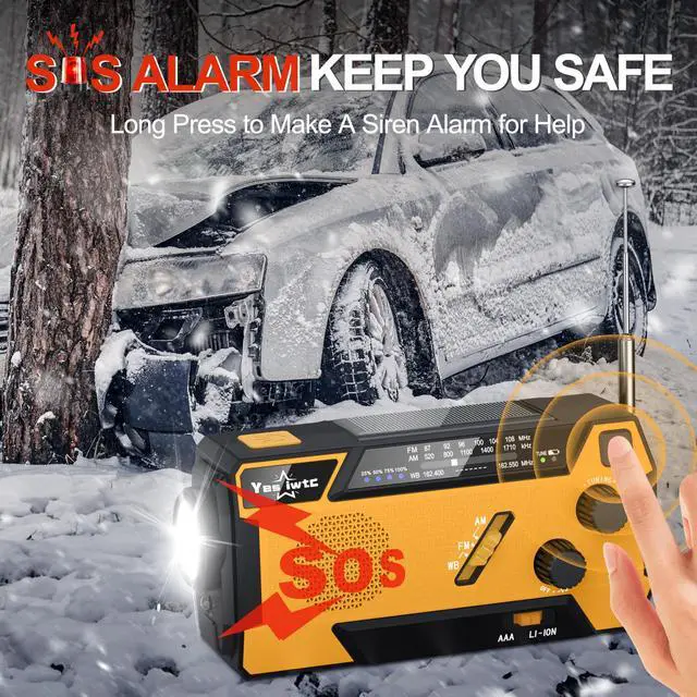 Alt view image 4 of 6 - Hand Crank Emergency Radio 7400mWh (2000mAh) Solar Hand Crank Radio Built in 3 Charging Cables AM/FM/NOAA Weather Radio Battery Operated Hand Crank Charger for Emergency Supplies Survival Gear