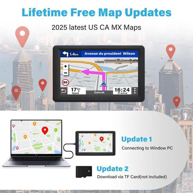 Alt view image 4 of 5 - GPS Navigator for Car Truck RV, 7-Inch Portable GPS for Car with 2026 Maps Free Updates, Voice-Guided Turn Directions, Speed Camera Alerts, Custom Truck Routing