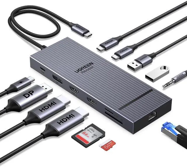 Main image of USB C Docking Station Triple Monitor 4K, 12-in-1 Dock with 2xHDMI+DP | 2x10Gbps USB-C, 2xUSB-A, 100W PD, SD/TF 3.0, 1G Ethernet, 3.5mm Audio, Revodok Pro 3121 USB-C Hub Adapter, macOS Mirrors Only