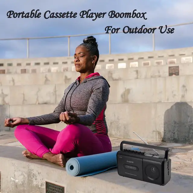 Alt view image 2 of 6 - Portable Cassette Tape Player Recorder, AM/FM Radio Cassette Player with Built in Speaker, Headphone Jack, AC or Battery Operated Tape Player, Black